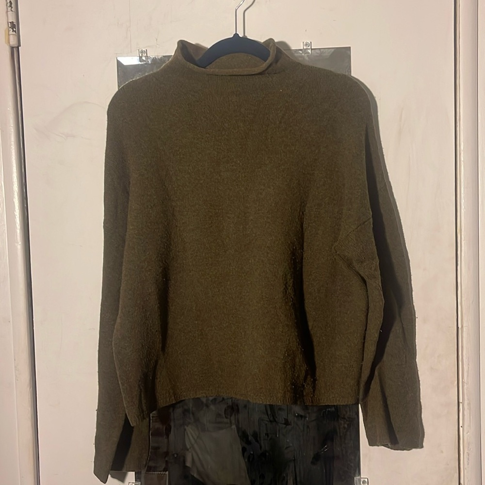 Whistles Funnel Neck olive green pullover sweater
